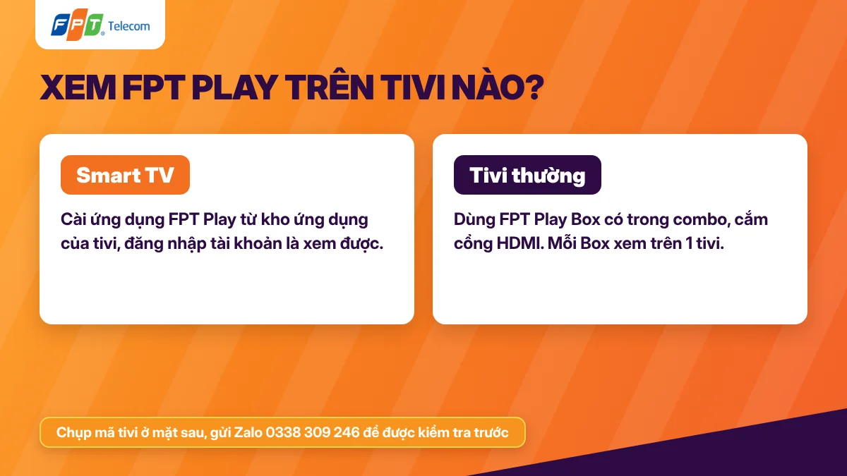 Xem FPT Play trên Smart TV và tivi thường khi đăng ký Internet và truyền hình FPT