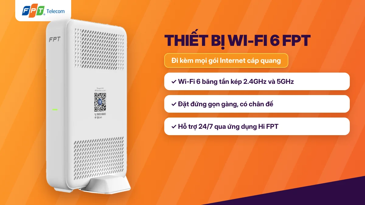 Thiết bị Wi-Fi 6 FPT đi kèm combo Internet và truyền hình tại Vũng Tàu